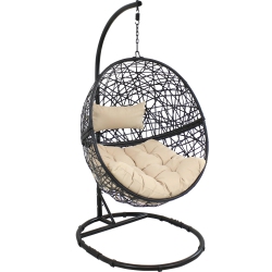 SUNNYDAZE DECOR Sunnydaze Resin Wicker Hanging Egg Chair With Steel Stand/cushion - In Beige