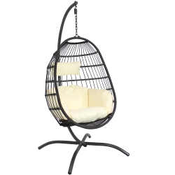 SUNNYDAZE DECOR Sunnydaze Resin Wicker Hanging Egg Chair With Steel Stand/cushions - Cream