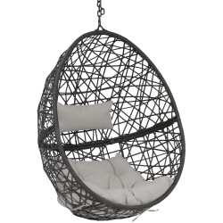 SUNNYDAZE DECOR Sunnydaze Resin Wicker Hanging Egg Chair With Cushions - Gray In Black