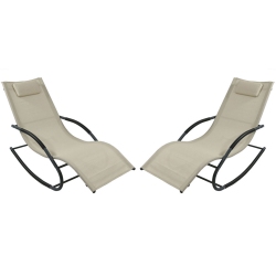 SUNNYDAZE DECOR Sunnydaze Sling Outdoor Rocking Wave Lounger With Pillow - - Set Of 2 In Beige