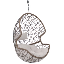 SUNNYDAZE DECOR Sunnydaze Resin Wicker Basket Hanging Egg Chair With Cushions - Gray In Brown
