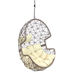 SUNNYDAZE DECOR Sunnydaze Resin Wicker Basket Hanging Egg Chair With Cushions - In Beige