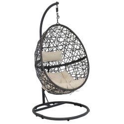 SUNNYDAZE DECOR Sunnydaze Resin Wicker Hanging Egg Chair With Steel Stand/cushions - In Beige