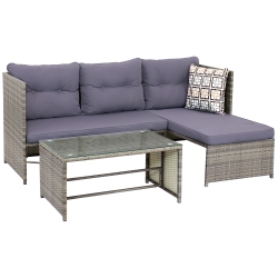 SUNNYDAZE DECOR Sunnydaze Longford Rattan Patio Chaise Sofa Sectional Set - In Charcoal