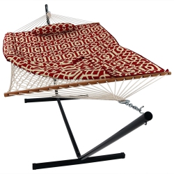 SUNNYDAZE DECOR Sunnydaze 2-Person Rope Hammock With Steel Stand And Pad/pillow - Royal In Red