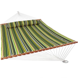 SUNNYDAZE DECOR Sunnydaze Large Quilted Hammock With Spreader Bar And Pillow - Melon Stripe