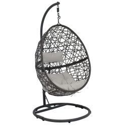 SUNNYDAZE DECOR Sunnydaze Resin Wicker Hanging Egg Chair With Steel Stand/cushions - In Gray