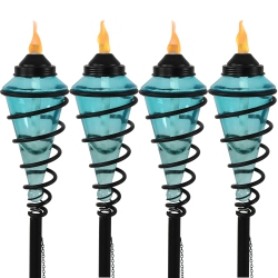 SUNNYDAZE DECOR Sunnydaze Swirled Metal/glass 2-In-1 Outdoor Lawn Torch - - Set Of 4 In Blue