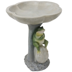 SUNNYDAZE DECOR Sunnydaze Polyresin Brooding Frog On Stone Outdoor Garden Bird Bath - 22 In