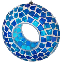 SUNNYDAZE DECOR Sunnydaze Glass Mosaic Fly-Through Hanging Bird Feeder - 6 In Blue