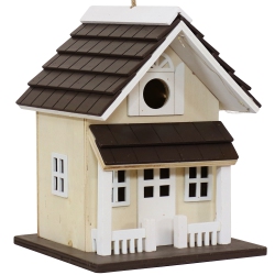 SUNNYDAZE DECOR Sunnydaze 9.25 In Wooden Cozy Home Birdhouse With Solar Led Light - Cream