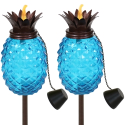 SUNNYDAZE DECOR Sunnydaze Glass Tropical Pineapple 2-In-1 Outdoor Torch - - Set Of 2 In Blue