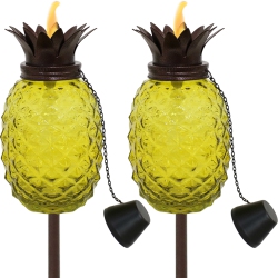 SUNNYDAZE DECOR Sunnydaze Glass Tropical Pineapple 2-In-1 Outdoor Torch - - Set Of 2 In Yellow