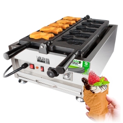 ALDKITCHEN Ap-209 Taiyaki Fish Waffle Maker | Open-Mouth Fish Shaped Waffle Iron | 5 Fish Shaped Ice Cream Cones | 110V