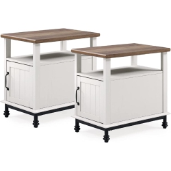 WAMPAT Set Of 2 Farmhouse Nightstands, Premium Wood Accent End Side Table \w Open Storage, Cabinet And Back Shelf for Living Room & Bedroom, 24" Oak