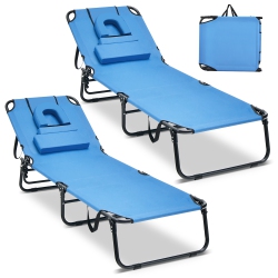 COSTWAY 2 PCs Beach Chaise Lounge Chair With Face Hole Pillows & Adjustable Backrest