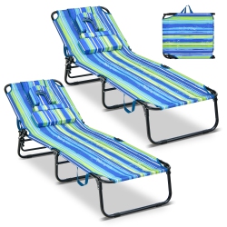 COSTWAY 2 PCs Beach Chaise Lounge Chair With Face Hole Pillows & Adjustable Backrest