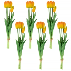 NORTHLIGHT Real Touch And Yellow Artificial Tulip Floral Bundles, Set Of 6 - 18" In Orange