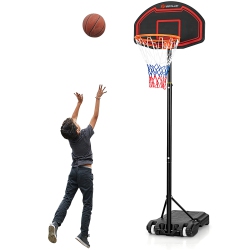 COSTWAY Adjustable Kids Basketball Hoop Stand W/tough Net Shatterproof Backboard Wheel