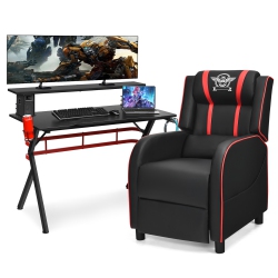 COSTWAY Gaming Desk & Chair Set 48" Computer Desk & Massage Recliner Chair