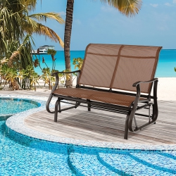 COSTWAY 2-Person Patio Swing Glider Bench Loveseat Rocking Chair High Back Deck