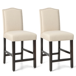 COSTWAY Set Of 2 Upholstered Bar Stools 25" Counter Height Chairs With Rubber Wood Legs