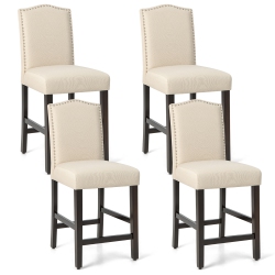 COSTWAY Set Of 4 Upholstered Bar Stools 25" Counter Height Chairs With Rubber Wood Legs