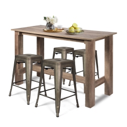 COSTWAY 5 PCs Dining Table Set Kitchen Rectangular Counter Height Table W/ 4 Bar Stools