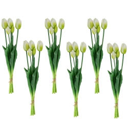 NORTHLIGHT Real Touch White And Artificial Tulip Floral Bundles, Set Of 6 - 18" In Green