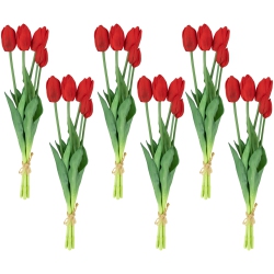 NORTHLIGHT Real Touch Artificial Tulip Floral Bundles, Set Of 6 - 18" In Red