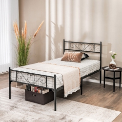 GYMAX Twin Xl Metal Platform Bed Frame Heavy-Duty Steel Slat Support With Storage
