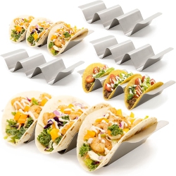 CHEF TACOS Stainless Steel Taco Holder Set Of 6 - Taco Holder Stand \w Handles, Dishwasher And Grill Safe Taco Rack, Taco Serving Set, Bpa-Free