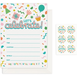 RILEYS & CO. 50 Party Invitation Cards With Envelopes And Bonus Stickers, Kids Birthday Invitations for Boys And Girls With Cute Graphics, 7X5 Inches