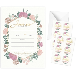 RILEYS & CO. 50 All Occasion Invitation Cards \w Envelopes And Bonus Stickers, Floral Party Invitations for Wedding, Anniversary, Baby Shower, 7X5