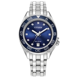 CITIZEN Ladies Carson Eco-Drive Watch 35MM Silver-Tone Stainless Steel Case And Bracelet With Dial (Fe6160-57L) In Blue