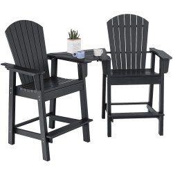 COSTWAY 2PCs HDpe Tall Adirondack Chair Barstools Connecting Tray Patio Footrest