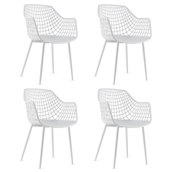COSTWAY Modern Dining Chair Set Of 4 Plastic Shell Hollow Withmetal Legs for Living Room