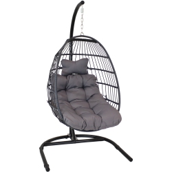 SUNNYDAZE DECOR Sunnydaze Resin Wicker Hanging Egg Chair With Steel Stand/cushions - In Gray