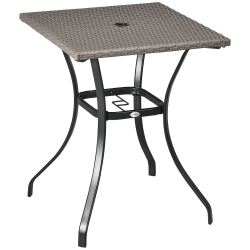 OUTSUNNY Patio Wicker Dining Table \w Umbrella Hole, 34 Inch Outdoor Pe Rattan Coffee Table \w Plastic Board Under The Woven Table Top for Patio