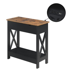 CONVENIENCE CONCEPTS Oxford Flip-Top End Table With Charging Station And Shelf In Wood Finish In Black