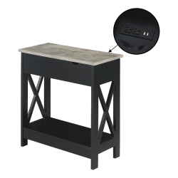 CONVENIENCE CONCEPTS Oxford Flip-Top End Table With Charging Station And Shelf In Wood Finish In Black