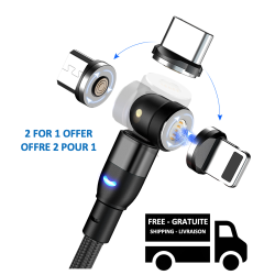 STIMULA LIFESTYLE Professional Rotating Magnetic Nylon Charging Cable - USB A to Type C to Micro to Lightning - 3 Heads for Apple Airpods Max Iphone