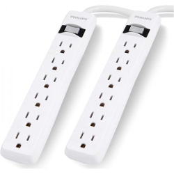 PHILIPS - 2 Pack 6 Outlet Surge Protector, 450 Joule Protection In White