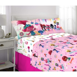 TROLLS World Tour Find Your Beat Sheet Set for Kids - Multicolored Allover Print Kids Full Bedding Set - 4 Pieces