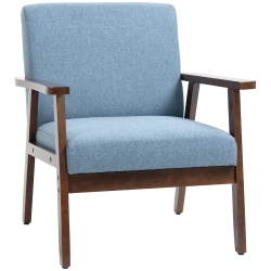 HOMCOM Modern Accent Chairs With Cushioned Seat, Upholstered Linen-Feel Armchair for Bedroom, Living Room Chair With Arms And Wood Legs In Blue