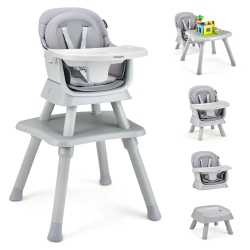 COSTWAY 6-In-1 Baby High Chair Convertible Dining Booster Seat With Removable Tray