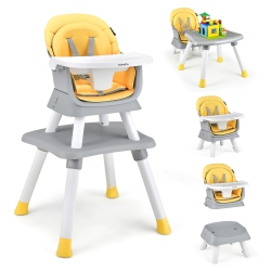 COSTWAY 6-In-1 Baby High Chair Convertible Dining Booster Seat With Removable Tray