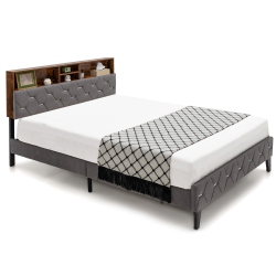 COSTWAY Full/queen Bed Frame Upholstered Platform Mattress Foundation With Storage Headboard