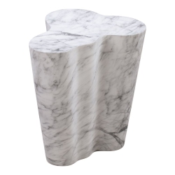TOV FURNITURE Slab 22"h Transitional Marble Concrete Stone Side Table In In White