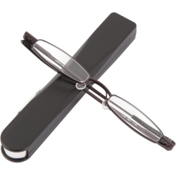 GENERIC I-Mag Mini Slim Metal Spring Hinge Reading Glasses With Slide Open Hard Case (2.50, Black)